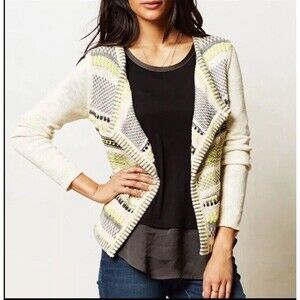 Moth Anthropologie Womens Chaux Open Cardigan Sweater‎ Size Large Lime/Silver